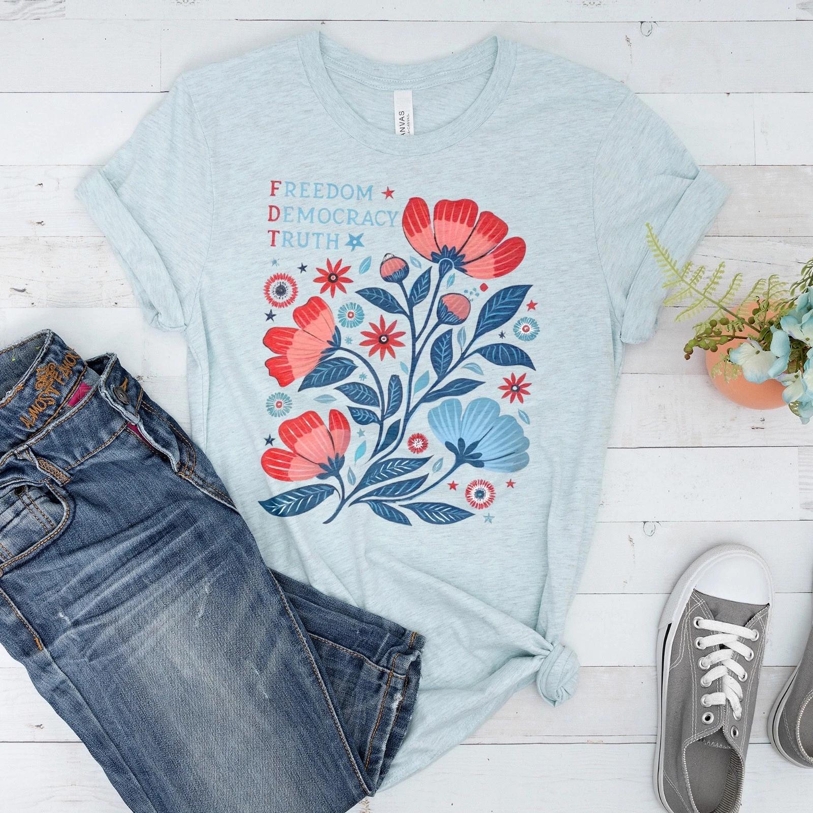 Freedom Democracy Truth Boho Tee, Wildflower FDT Tshirt 2XL