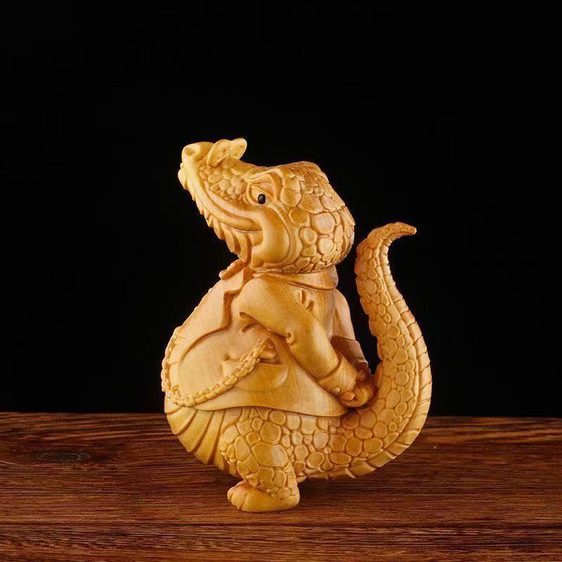 

Натуральный кипарис Мистер. Крокодил Украсить маленькая статуэтка резьба по массиву дерева Милый домашний комнатный офисный животный декор маленькие украшения