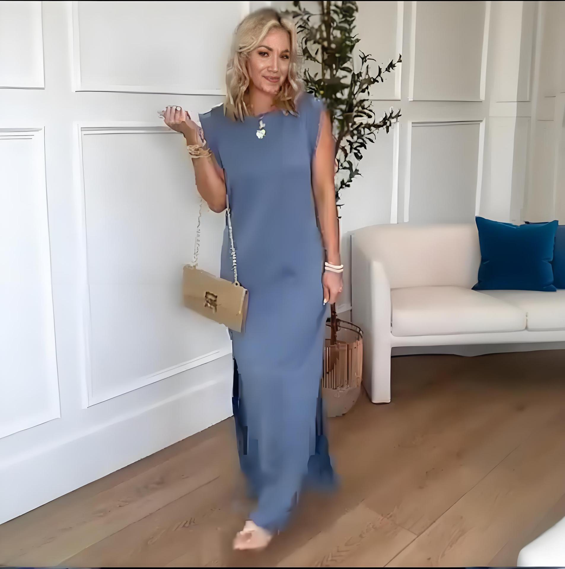 

2025 Summer European & American Sleeveless Solid Color Slim Fit Slit Dress M