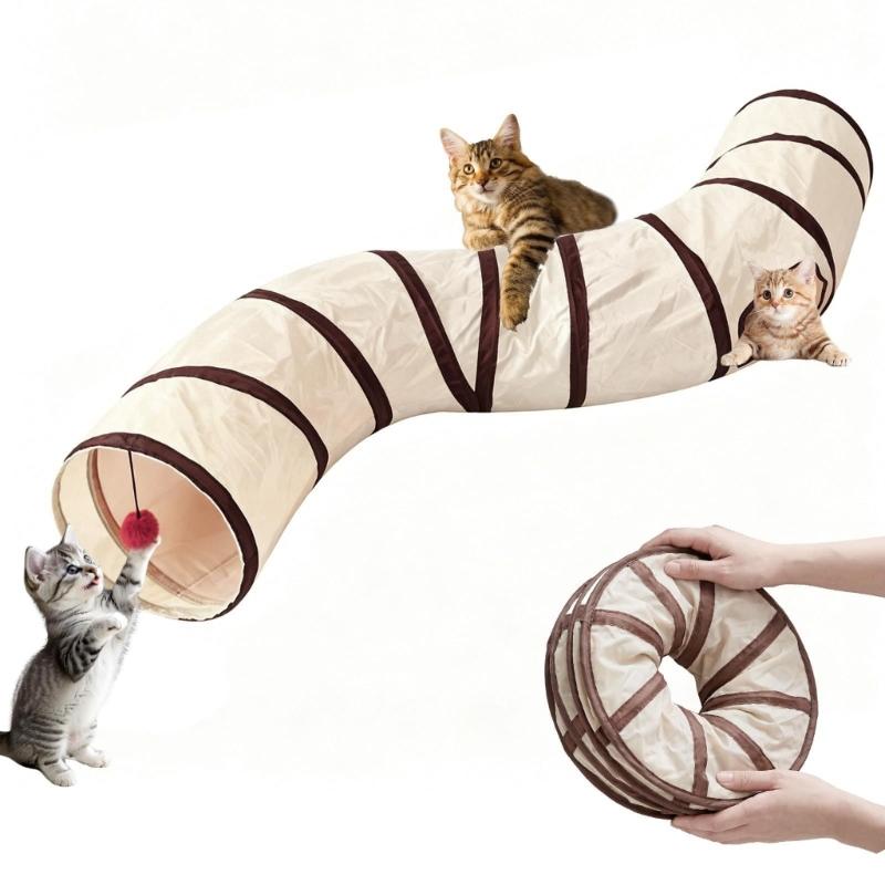 Fabric Tunnel Runner for Small Animals in Rooms, Arched Activity Passage with Suspended Toy Detail for Daily Exercise, Stalking and Rest Time