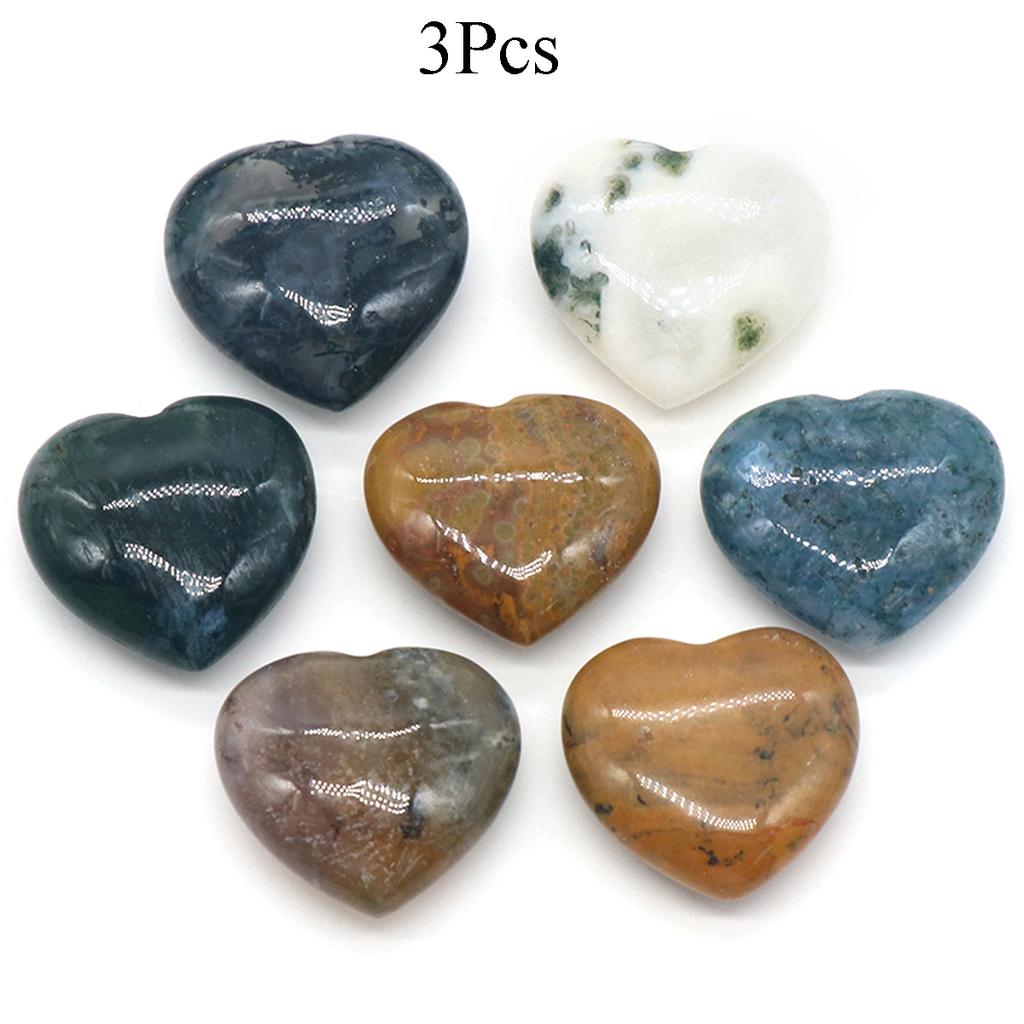 3Pcs, Assorted Natural Crystal Heart Stones Bulk Polished Healing Crystal Hearts for DIY Jewelry, Meditation, Reiki & Valentine's Day Gifts