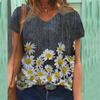 Floral Print T-shirt V-neck Print Women's Short Sleeved T-shirt Top