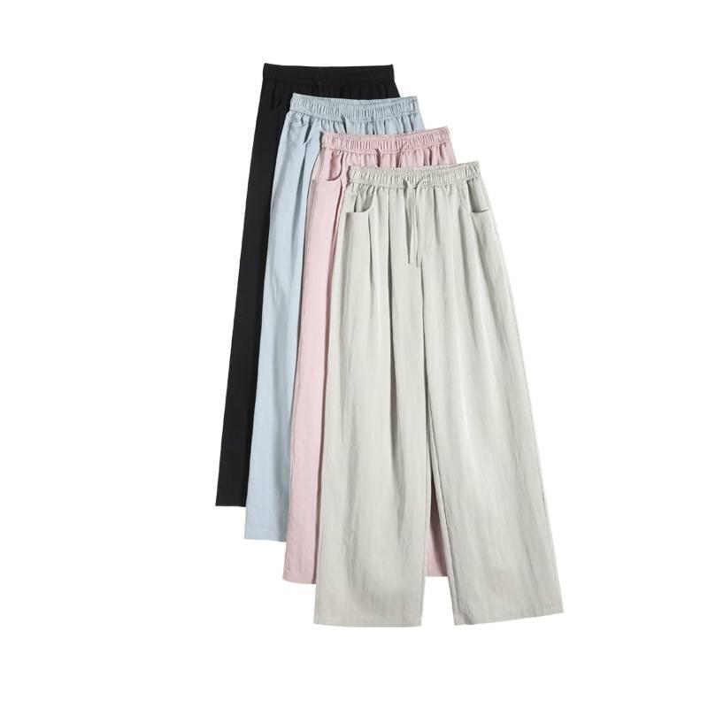 Women's Ice Silk High Waist Tencel Cotton Wide-Leg Pants - Summer Pink, Loose Fit
