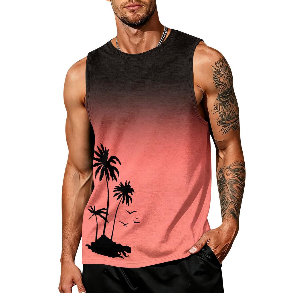 Men's Sleeveless Tank Top Casual Summer Muscle Shirt Hawaiian Print Lightweight Athletic Vest for Outdoor Sports Gym Workout