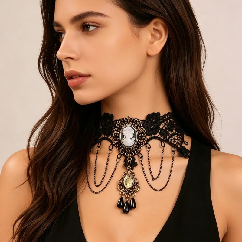 Neue Sexy Gotische Choker Kristall Schwarze Spitze Hals Choker Halskette Vintage Damen Chocker Steampunk Schmuck