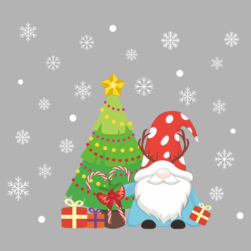 Cartoon Christmas Dwarfs Christmas Tree Snowflake Gift Box Glass Windows Window Stickers