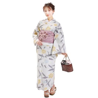 Yukata color crema lirio en [Fuuka] Conjunto de 2 piezas, talla única para mujer, (Hyogo obi/hecho en Japón/malva)X1416B255