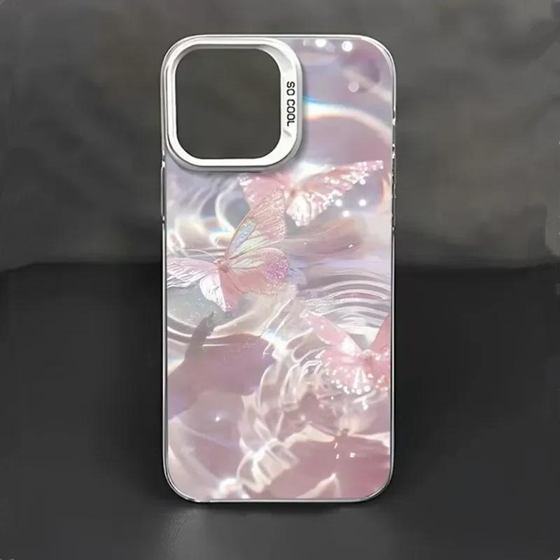 Aesthetic Butterfly Water Wave Shockproof Phone Case for IPhone 11 12 13 14 15 16 Pro Max XR XS X 7 8 Plus SE2 Matte Hard Cover