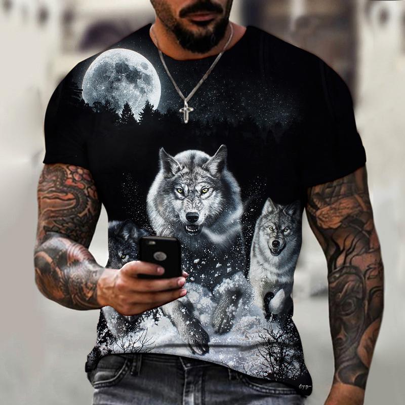 2026 Brand Men's T-shirt 3D Printing Ice And Fire Wolf Horror Series Fierce Werewolf