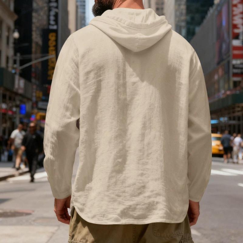 Spring and Autumn New Loose Linen Men's Breathable Hooded Long-sleeved Beach Casual Hoodie