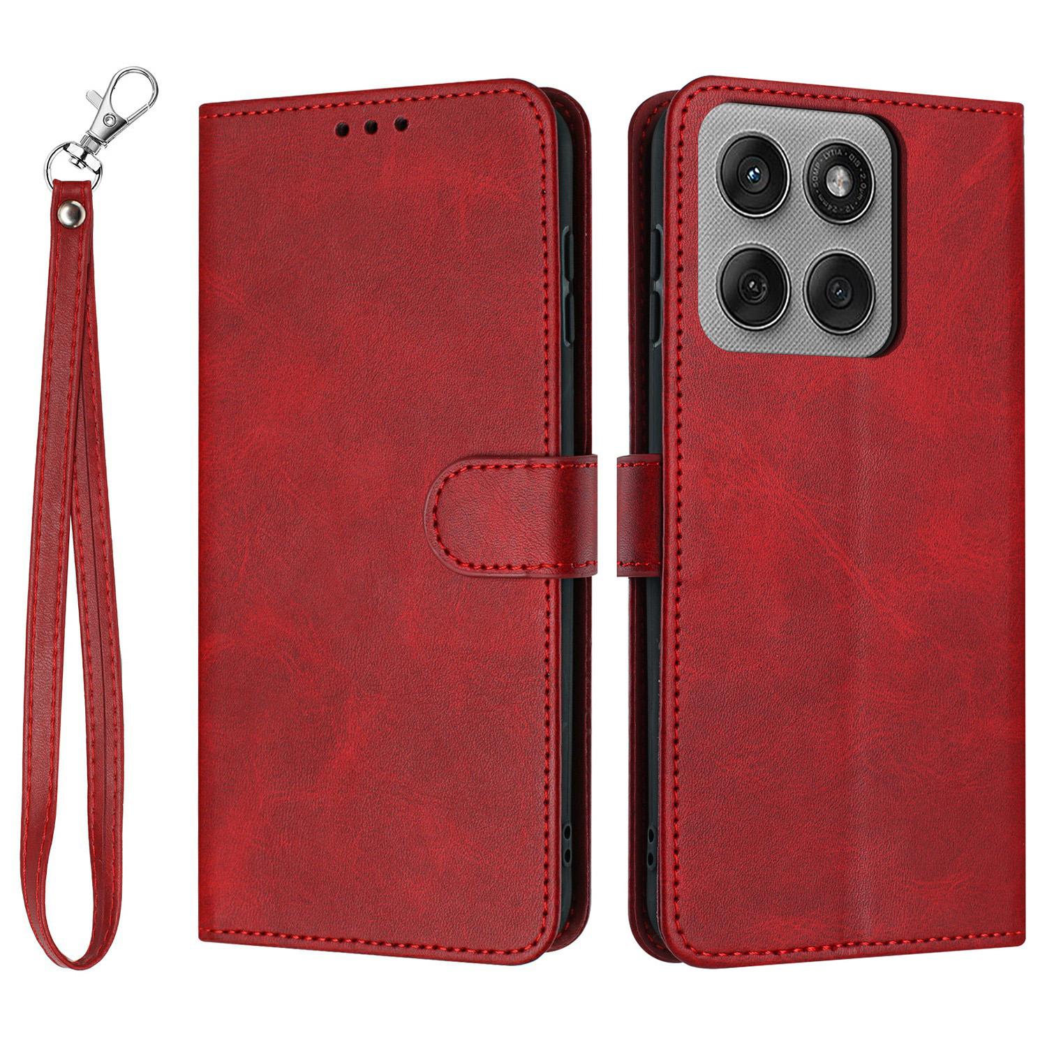 

For Motorola Edge 60 Pro 5G Case Flip Stand Calf Texture PU Leather Wallet Phone Cover with Strap Red