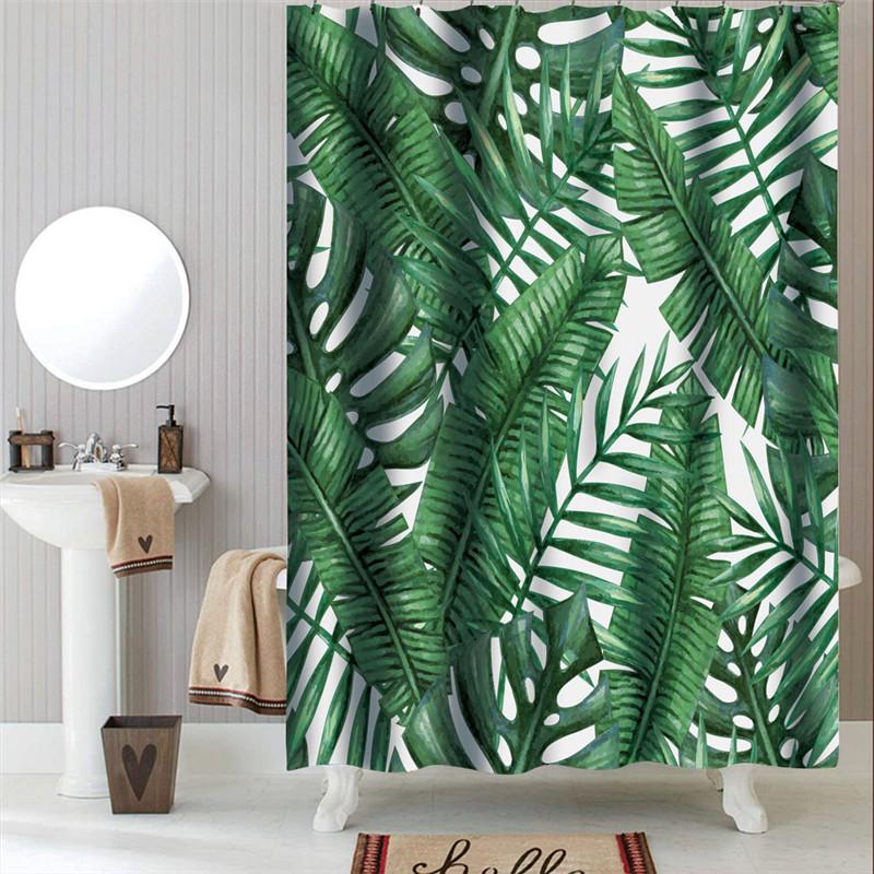 Shower Curtains Green Tropical Plants Bathroom Polyester Waterproof Shower Curtain Leaves Printing Curtains For Bathroom Shower