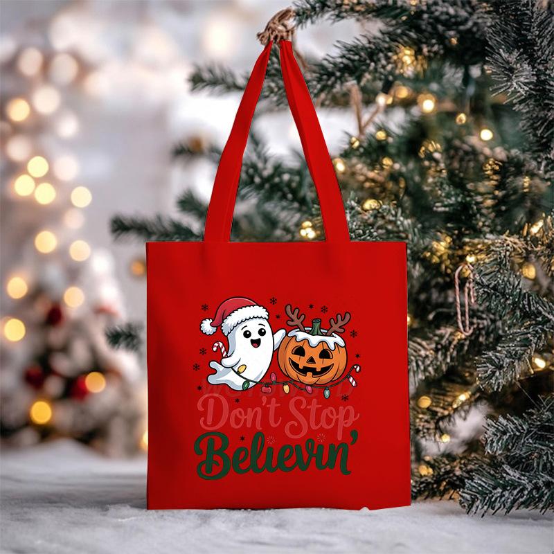Christmas Christmas Printed Canvas Bag Large Capacity Casual Trend Student Shoulder Bag Tote Bag
