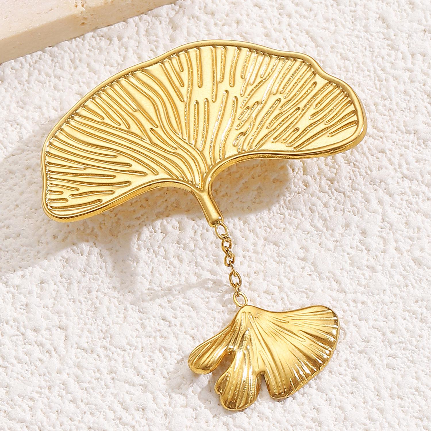 Elegant High-End Ginkgo Leaf Stainless Steel Brooch