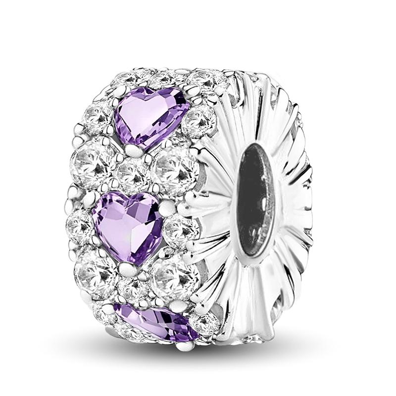 Copper Pendants Zircon Pink Love Heart Charms Beads Fit Original Pan Bracelet Bangles Diy Jewelry For Women