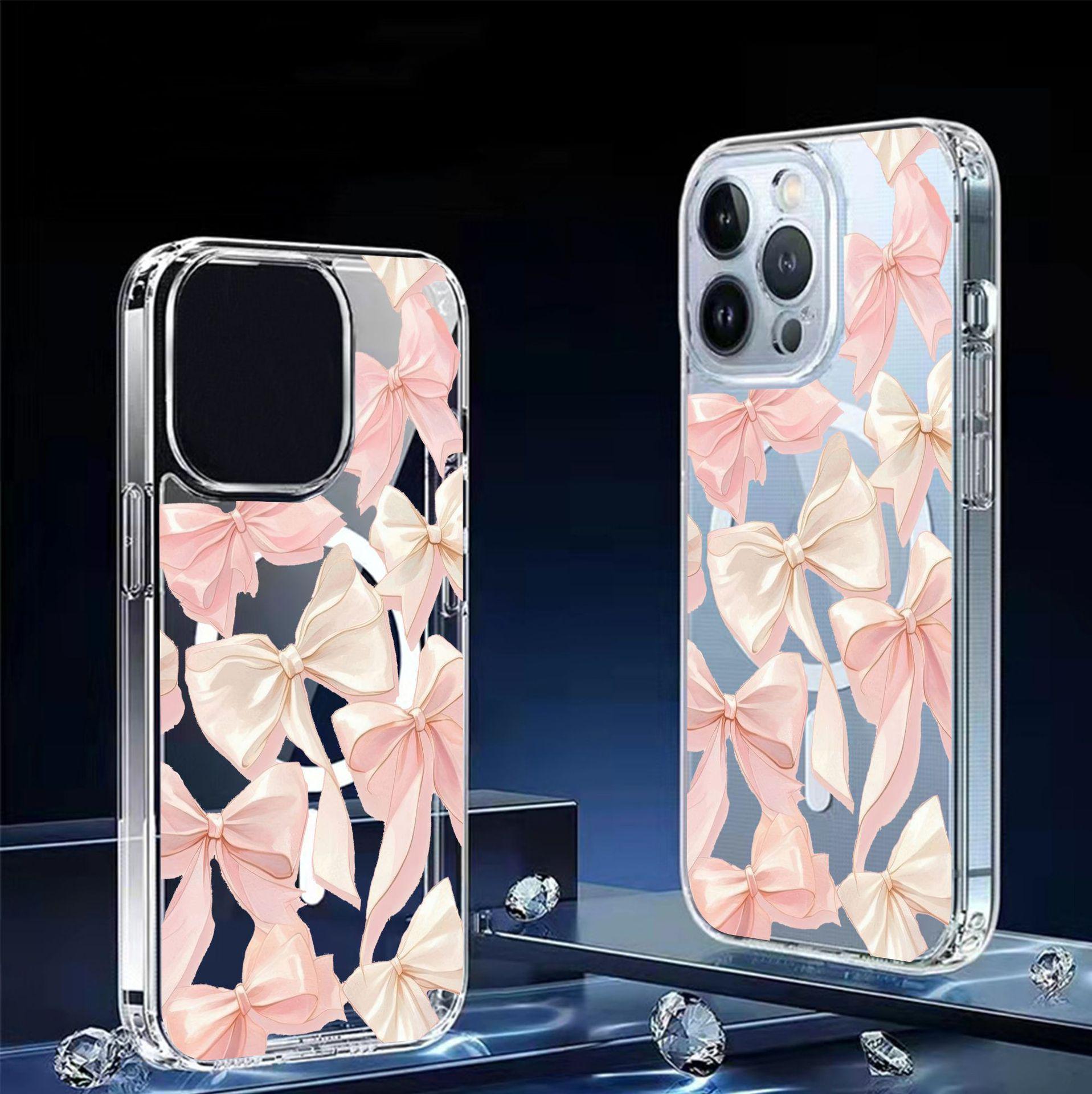 

Powder Yellow Magnetic Bow iPhone 15/16/17 Pro Max Case - Transparent Full Coverage iPhone 17 Air