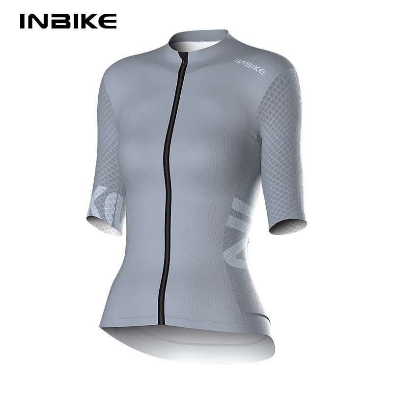 

INBIKE Summer Women Short-sleeved Cycling Jersey Quick Dry MTB Top Bike Riding Shirts for Women MTB Jersey Clothing with Pockets XXL сірий