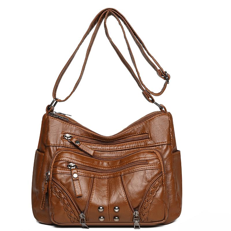 Women's Bag Soft Leather Multi-layer Shoulder Crossbody Bag Mother Bag