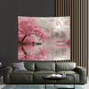 Pink Cherry Blossom Scenery Backdrop Japanese Style Lake Sakura Background for Wedding Photoshoot