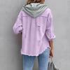 Damska Jeansowa Kurtka z Kapturem Luźny Krój Oversize Streetwear Długi Rękaw Z Efektem Zniszczenia
