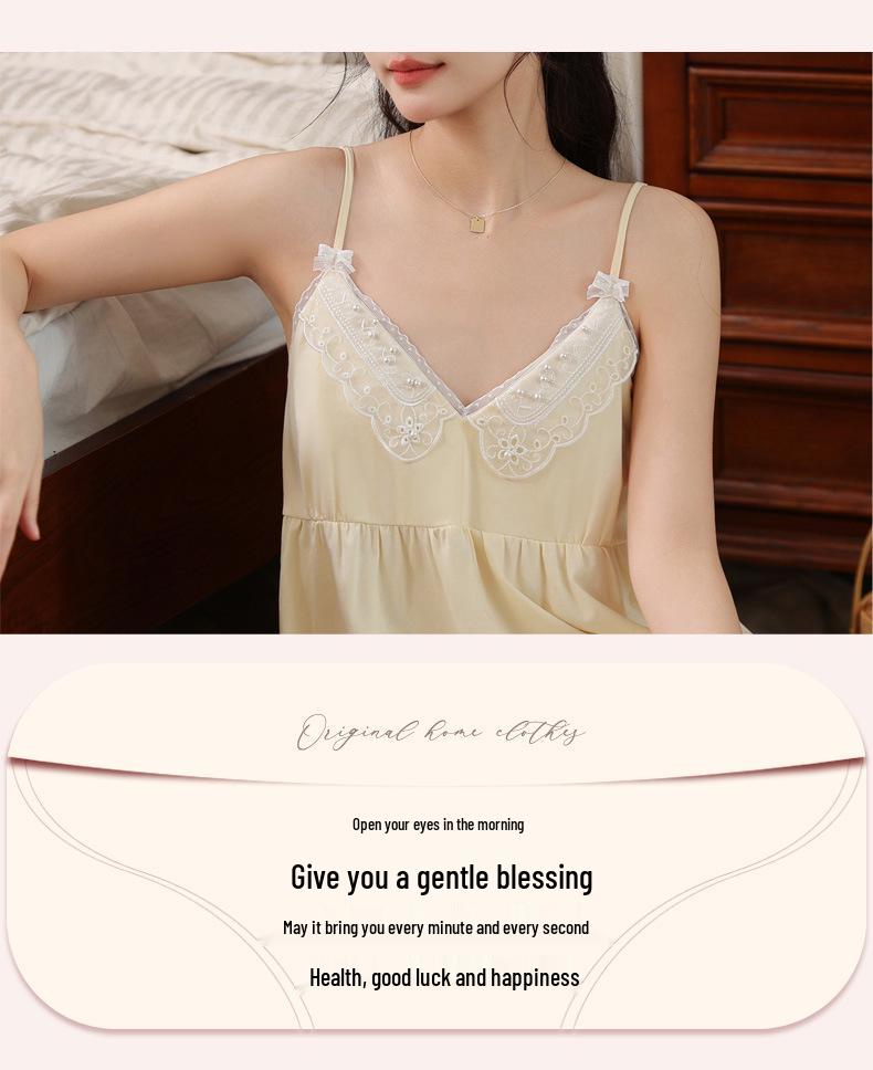 Women's Summer Lace Nightgown with Chest Pad - Wearable As Homewear or Dress