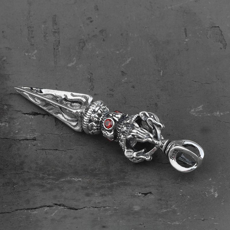 Men's Creative Retro Black Thai S925 Silver Vajra Pendant Necklace