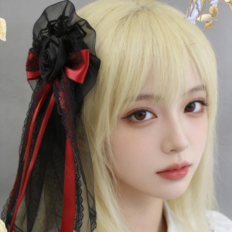 Elegant Anime Hair Accessory Rose And Lace Headpiece Halloween Cosplay Costume Hair Clip For Gothic Outfits