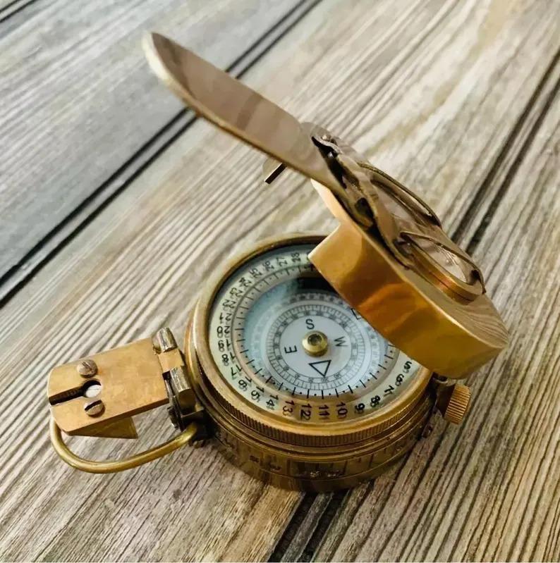 Marine Pocket Compass Gift Vintage Nautical Solid Brass WWII Military Compass Collectible