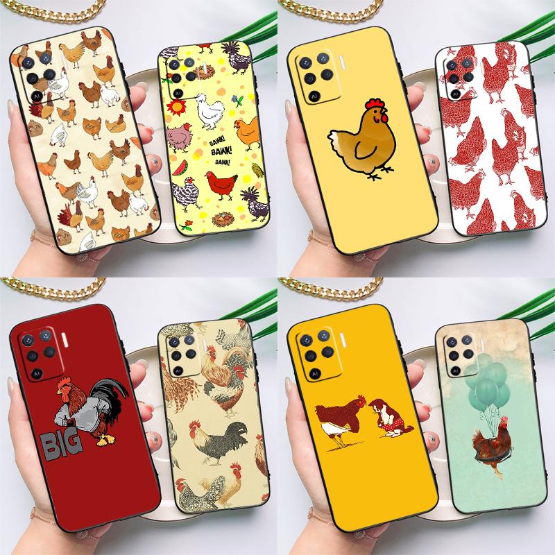 Cartoon Chicken Rooster Case For OPPO A17 A57 A77 A78 A15 A16 A52 A72 A76 A96 A74 A94 A5 A9 A31 A93 A54S A53S A57S