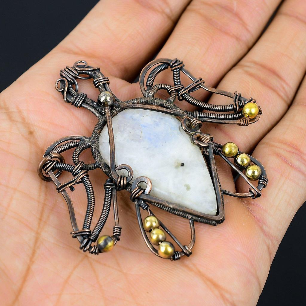 Turtle Shaped Gemstone Copper Wire Wrap Handmade Pendant Jewelry Gift