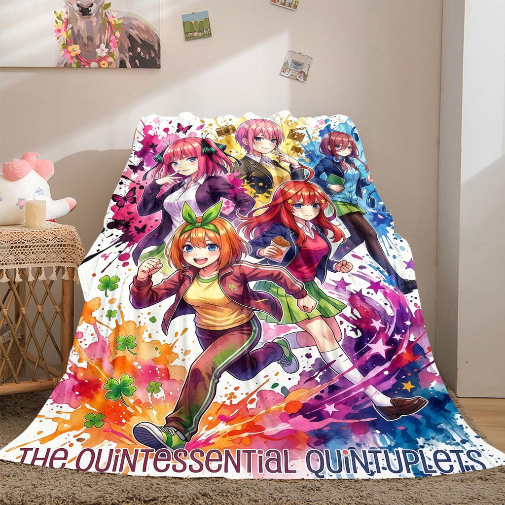 The Quintessential Quintuplets Premium 2D Print Flannel Blanket, Cartoon Decorative Throw for Sofa, Soft Bedding for Travel_LIAN