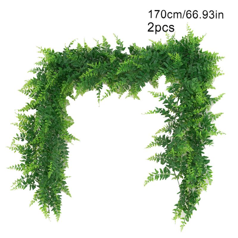 175cm/68.9in Artificial Plants Vines Fake Haing Plants Plastic Fern Leaves Wall Foliage Tropical Fern Plants for Home Garden