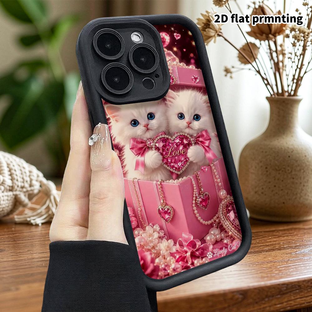 Phone Case: 2D Flat Design Suitable for iPhone 18 17 16 15 14 13 Pro Tiered Protective Case, Heart-shaped Gems, Christmas and Halloween Gift