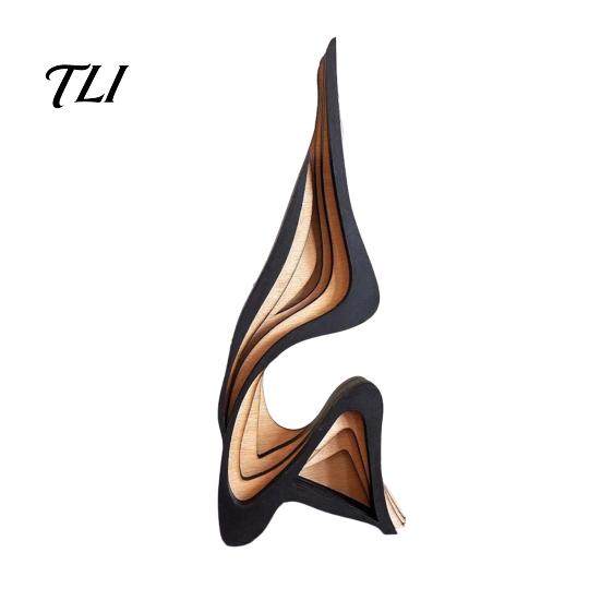 Minimalist Abstract Home Accents Wood Art Sculpture, Modern Solid Figurine for Living Hand Painted Poplar Craft Room Tabletop Decor,