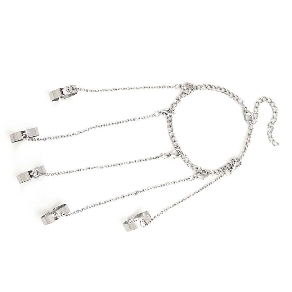 Chain Finger Rings Bracelet Punk Gothic Cool Silver Alloy Stackable Adjustable Chain Combination Rings