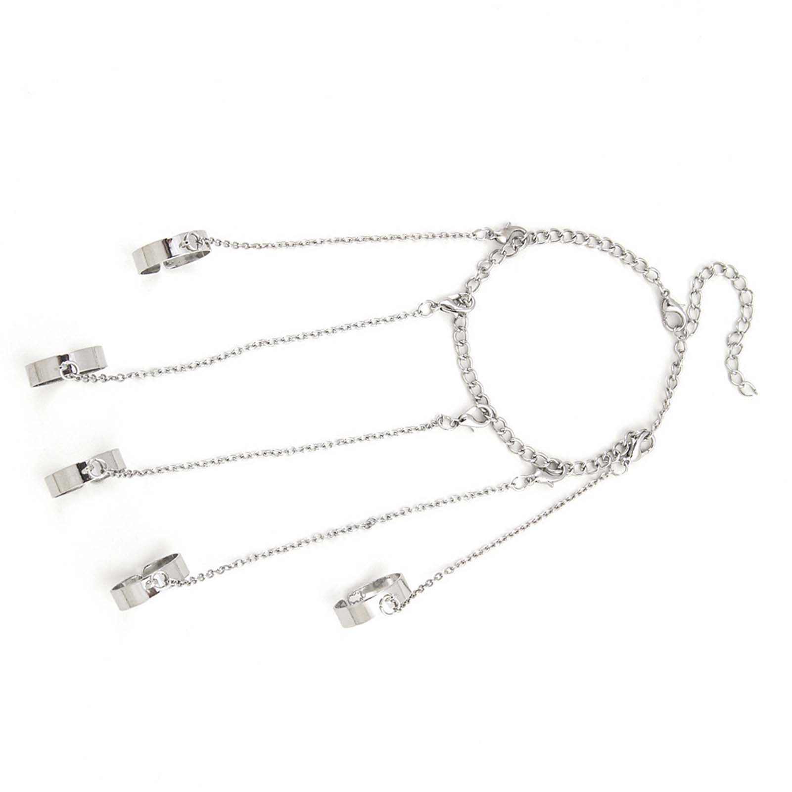 

Цепочные кольца на пальцы браслет панк готика крутые серебристые сплавные штабелируемые регулируемые цепочные комбинированные кольца