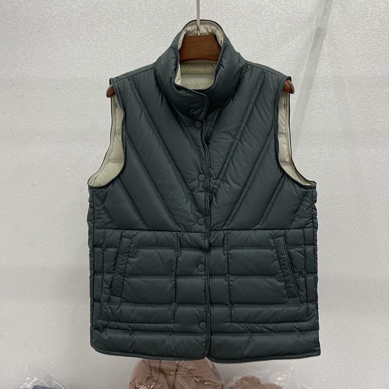 Women Light Weight Thermal Seamlessly Sleeveless Stand Collar White Duck Down Jacket All Match Reversible Chic Vest