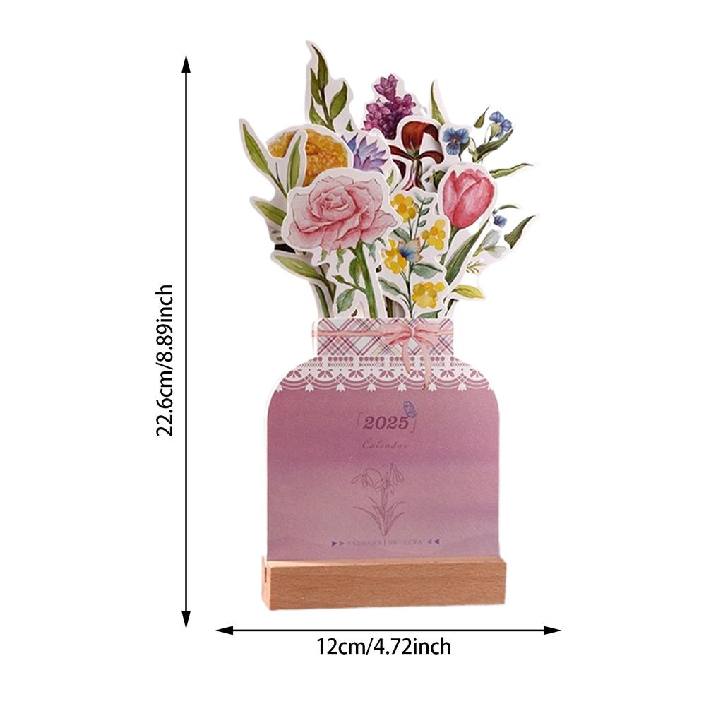Calendar 2025 Bloomy Flower Desk Calendar Creative Wooden Card Calendar Creative Desktop Calendar Illustrator Decorate Supplies