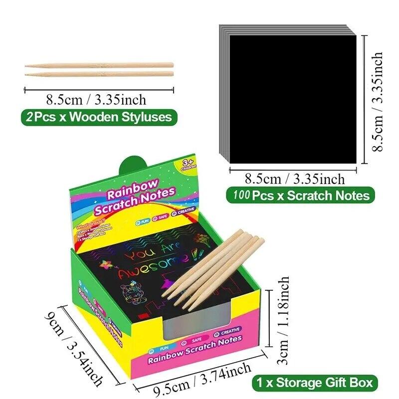 Many Creative Scratch Art Cards Kit! 100Pcs Parent-Child Craft Set with Bamboo Stick Educational DIY Gift for Ages 3-12