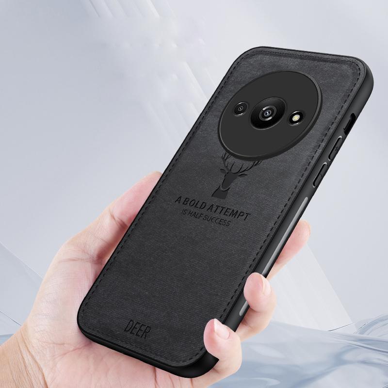 

For Xiaomi Redmi A3 4G/Poco C61 4G Case Deer Pattern PU Leather Coated PC+TPU Phone Back Cover Black