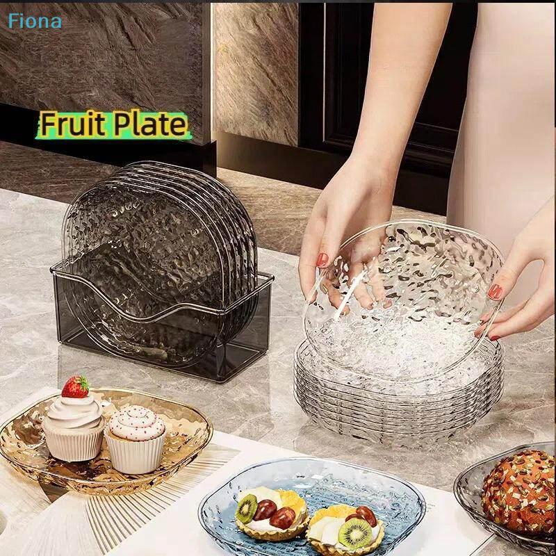 8PC Clear Glass Plates with Holder,Light Luxury Glacier Pattern Snack Dishes,Small Appetizer Plates for Bones,Fruits,Desserts