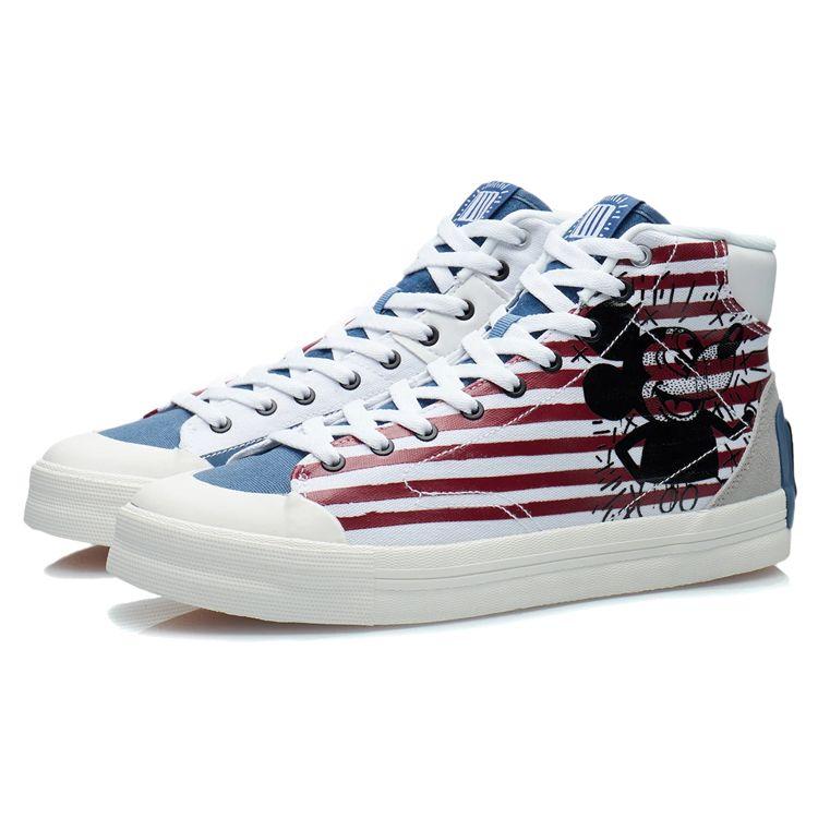 Li Ning Disney X Keith Haring X Kollaboration Leichte Atmungsaktive Rutschfeste Skate Schuhe Herren Skate Schuhe Weiß Blau AECR061-1