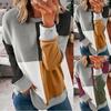 Womens Casual Long Sleeve Round Neck Splicing Color Blouses Leisure Tops
