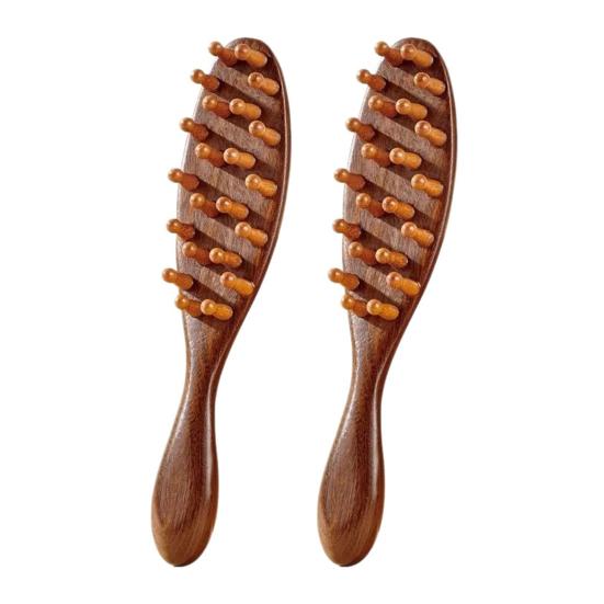2Pcs Scalp Massage Sandalwood Hair Brush Head Massager Wooden Comb