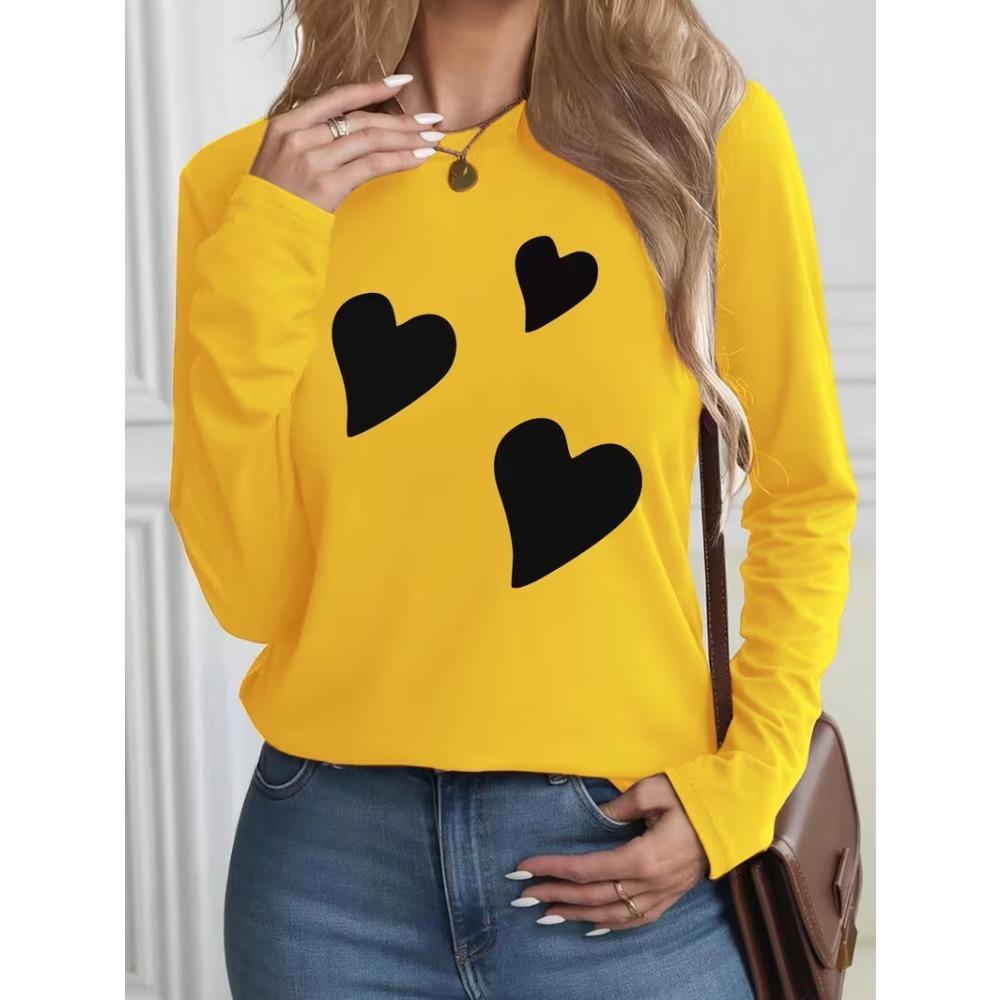 Mode Automnale Confortable Décontractée Polyvalente Ample pour Femmes T-shirts à Manches Longues Imprimés Multicolores à Col Rond