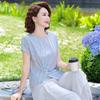 Middle-Aged Women's Striped Summer Two-Piece Set