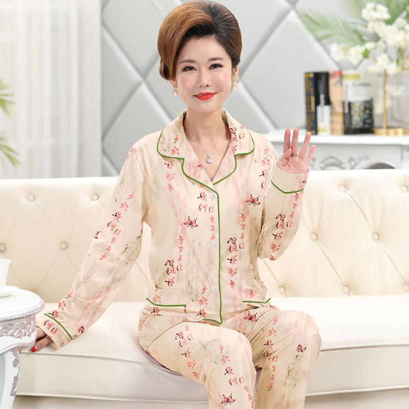 Spring and autumn imitation cotton pajamas women's medium and old long-sleeved simple and generous temperament loungewear mother-in-law suit
