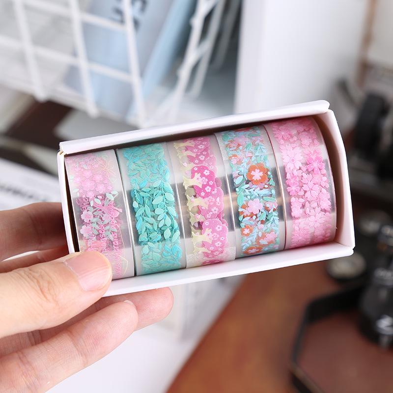 Creative Transparent Flower Language Washi Tape Stickers for DIY Decoration and Journaling Gift Box