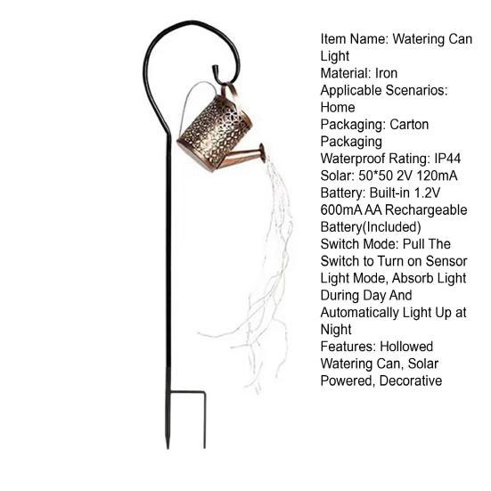 Solar Watering Can Lamp IP44 Waterproof Outdoor Garden Yard Pathway Patio Lawn Hollowed Water Can Lantern String Light