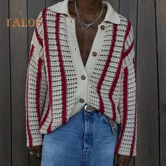 Podzim Jaro Muži Cardigan Košile Pletené Vyhloubený Límec Jednořadý Volné Dlouhé rukávy Barevně ladící Krájení Patchwork Kabát